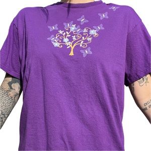 Y2K Purple Butterfly Tree T-shirt • Size Large 🦋💟